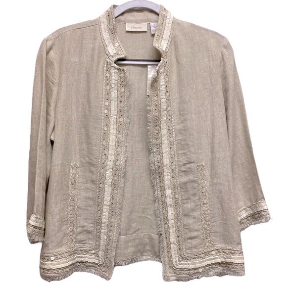Chico’s Artisan Accent Aleanna Open Front Jacket Silver Sand Size 1 & Medium - Picture 2 of 13